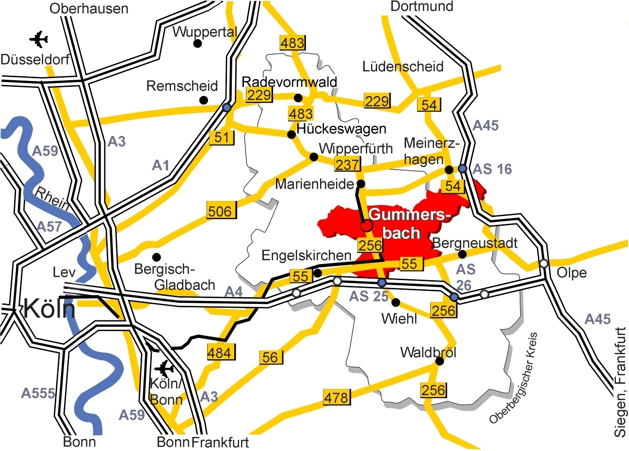 Lageplan Oberbergischer Kreis Gummersbach